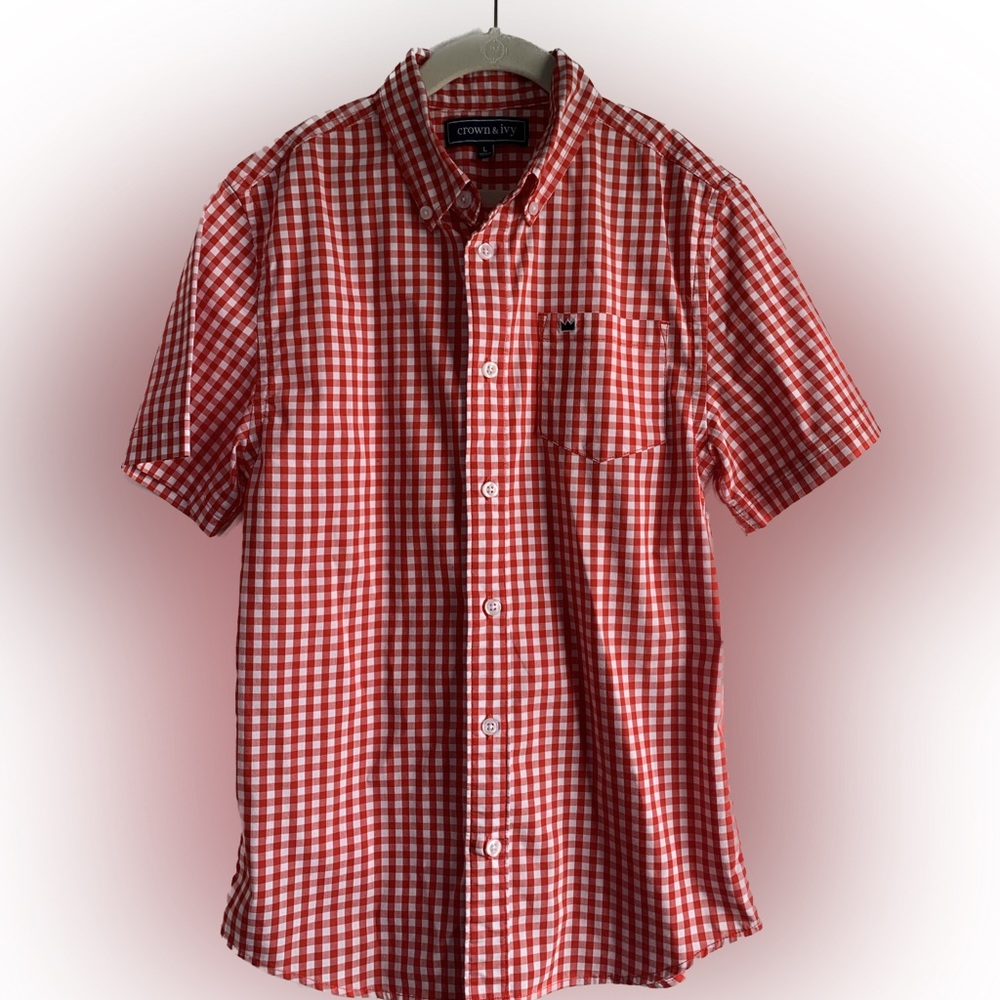 Crown and Ivy Big Boy’s Red & White Gingham Shirt Size Large